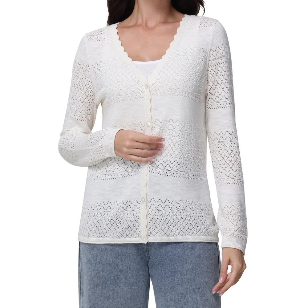 Frye Women's Ivory Pointelle Cardigan Sweater